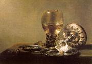 Pieter Claesz Still Life with Wine Glass and Silver Bowl oil on canvas